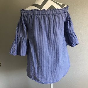 Blush Tops - Blush Blue & White Off The Shoulder Blouse Blush Tops - Blush Blue & White Off The Shoulder Blouse